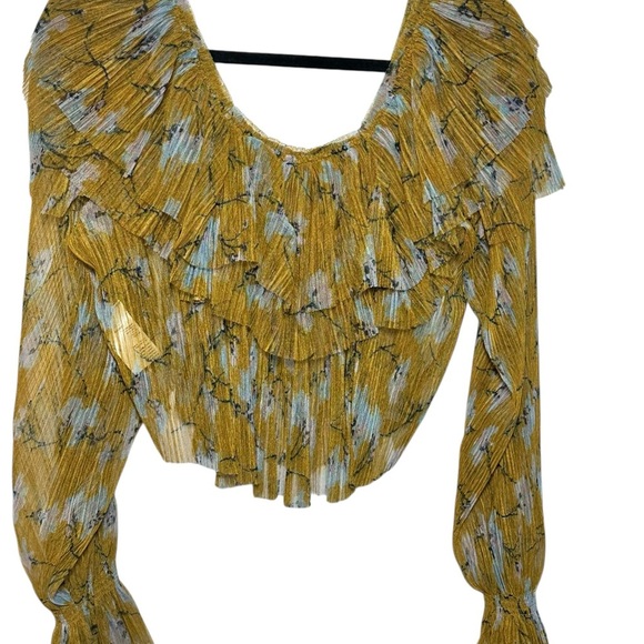 Free People Frills‎ and Thrills Ruffled Semi Sheer Button Front Long Sleeve SZ S - Picture 2 of 5